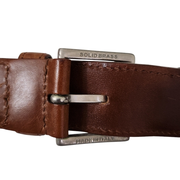 Longhi Belt Mens 40 Brown Blue Braided Woven Stretch Made In Italy Solid Brass - Picture 4 of 8